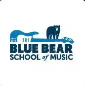 Blue logo featuring a guitar silhouette and bear shape with text ’Blue Bear School of Music’